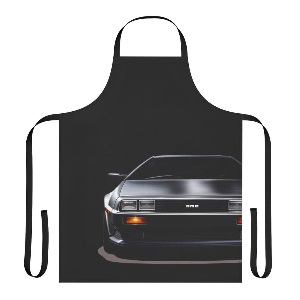 Delorean-themed apron featuring sleek, high-quality automotive design