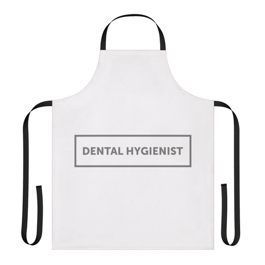 Dental hygienist wearing a custom apron with a fun design