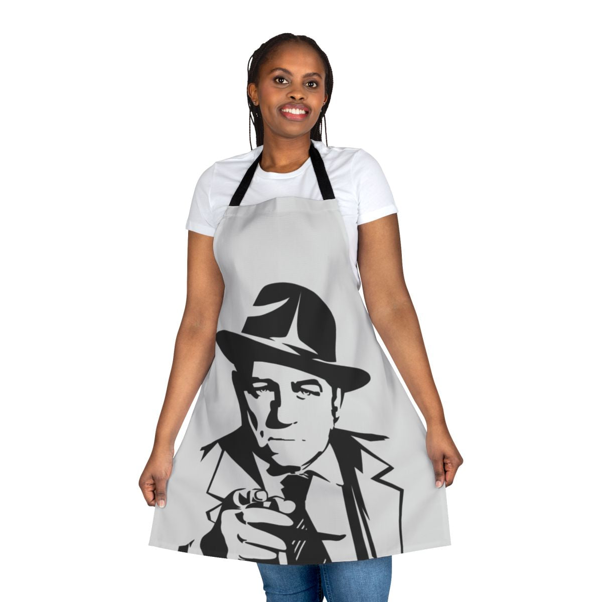A high-quality apron featuring a detective/police theme, perfect for crime fiction fans and home chefs.