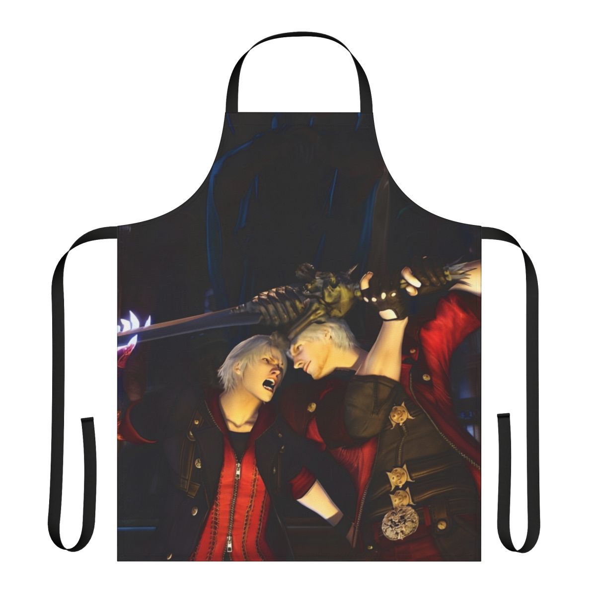 Devil-inspired gaming apron featuring characters from the popular Devil May Cry series
