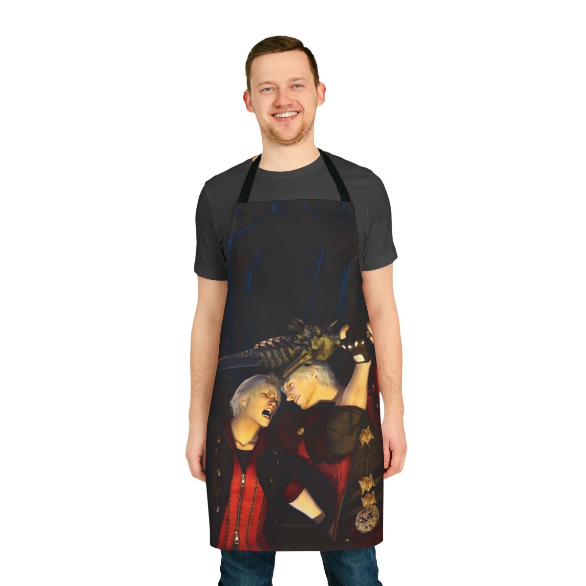 Devil-inspired gaming apron featuring characters from the popular Devil May Cry series