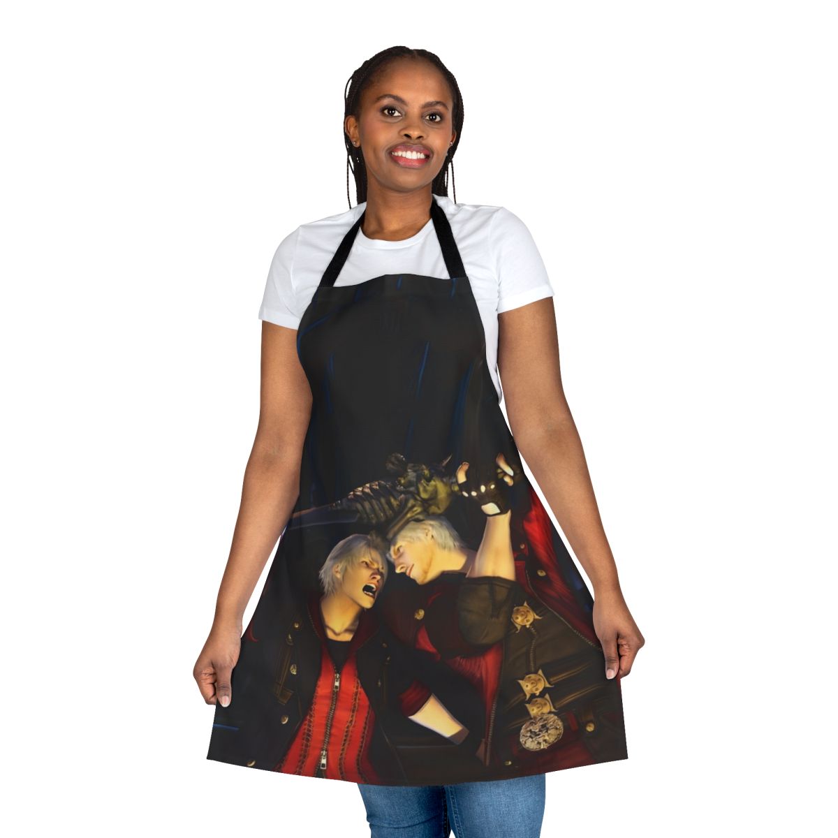 Devil-inspired gaming apron featuring characters from the popular Devil May Cry series