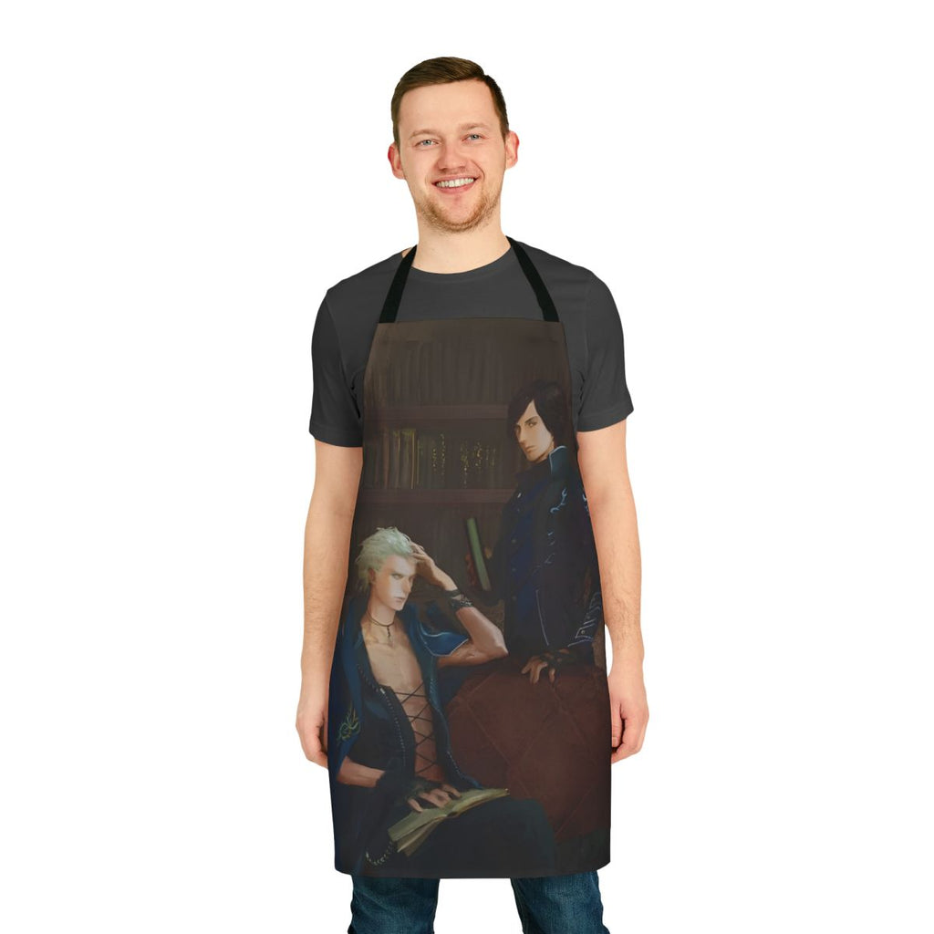 Painting apron with Devil May Cry-inspired artwork and characters