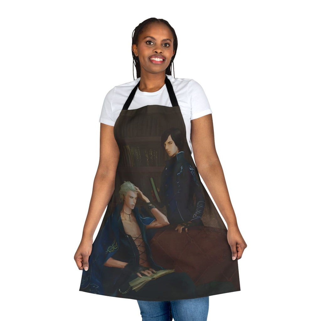 Painting apron with Devil May Cry-inspired artwork and characters