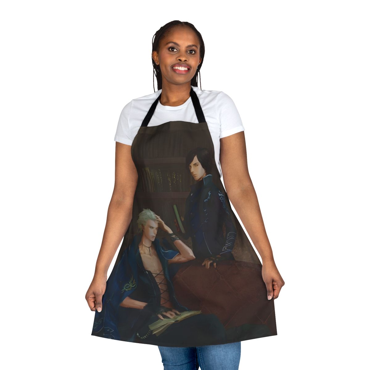 Painting apron with Devil May Cry-inspired artwork and characters