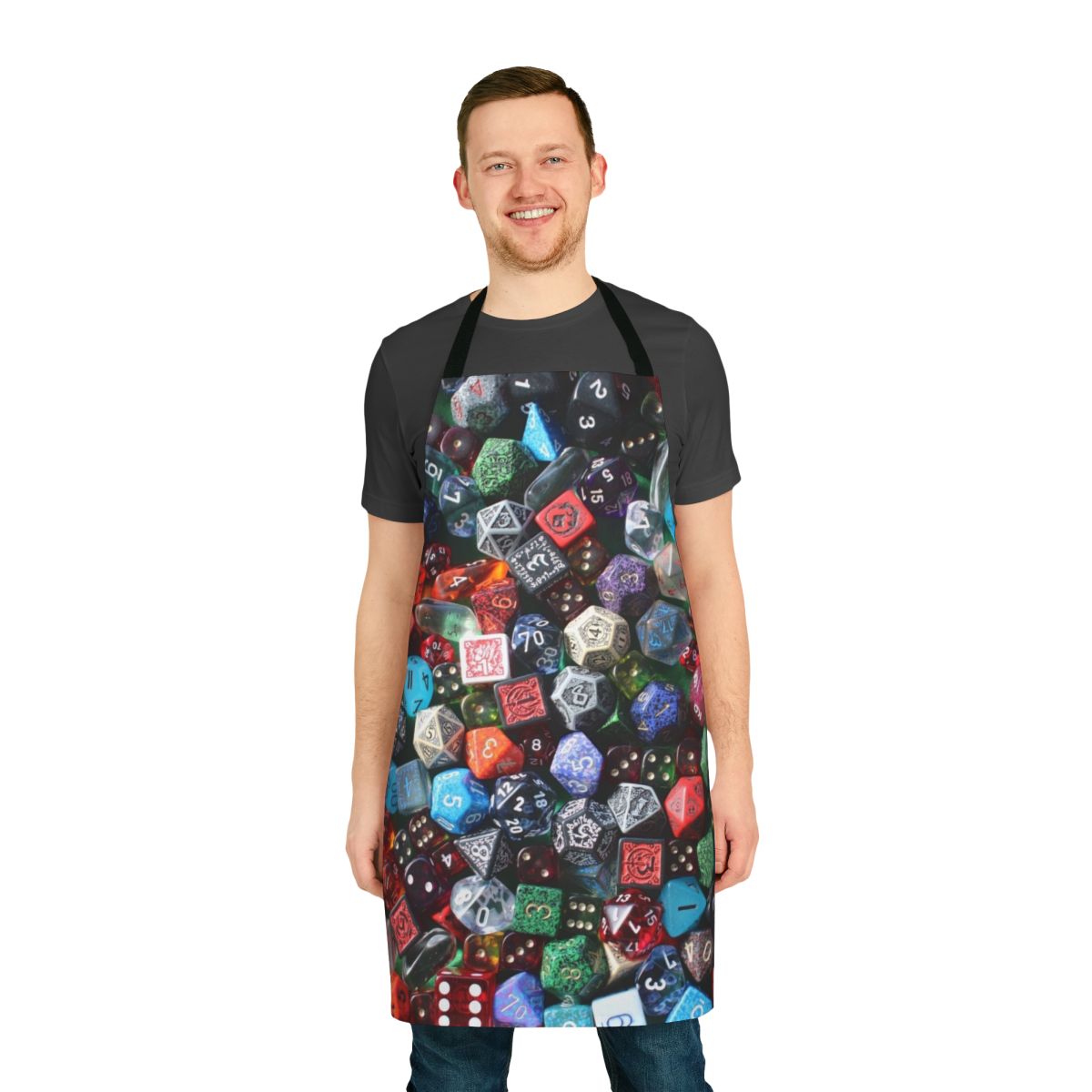 Dice-patterned apron for gamers and home chefs