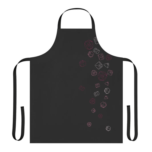 A pink apron with a cascading dice pattern, perfect for gamers and RPG enthusiasts.
