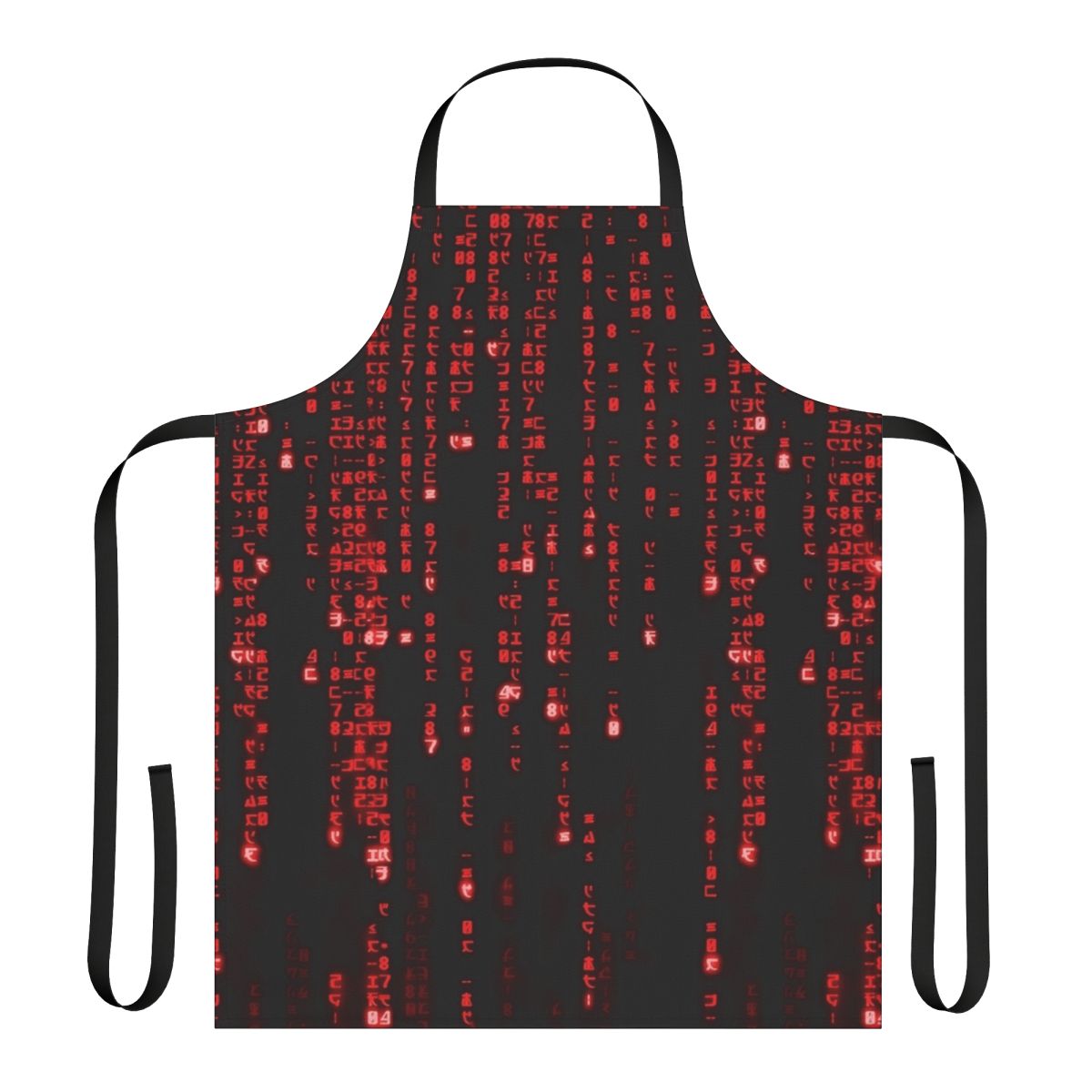 A red and black digital apron with a futuristic matrix code pattern.