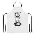 A unique DJ scratch-inspired apron featuring a cool cat design, perfect for music lovers and home chefs.