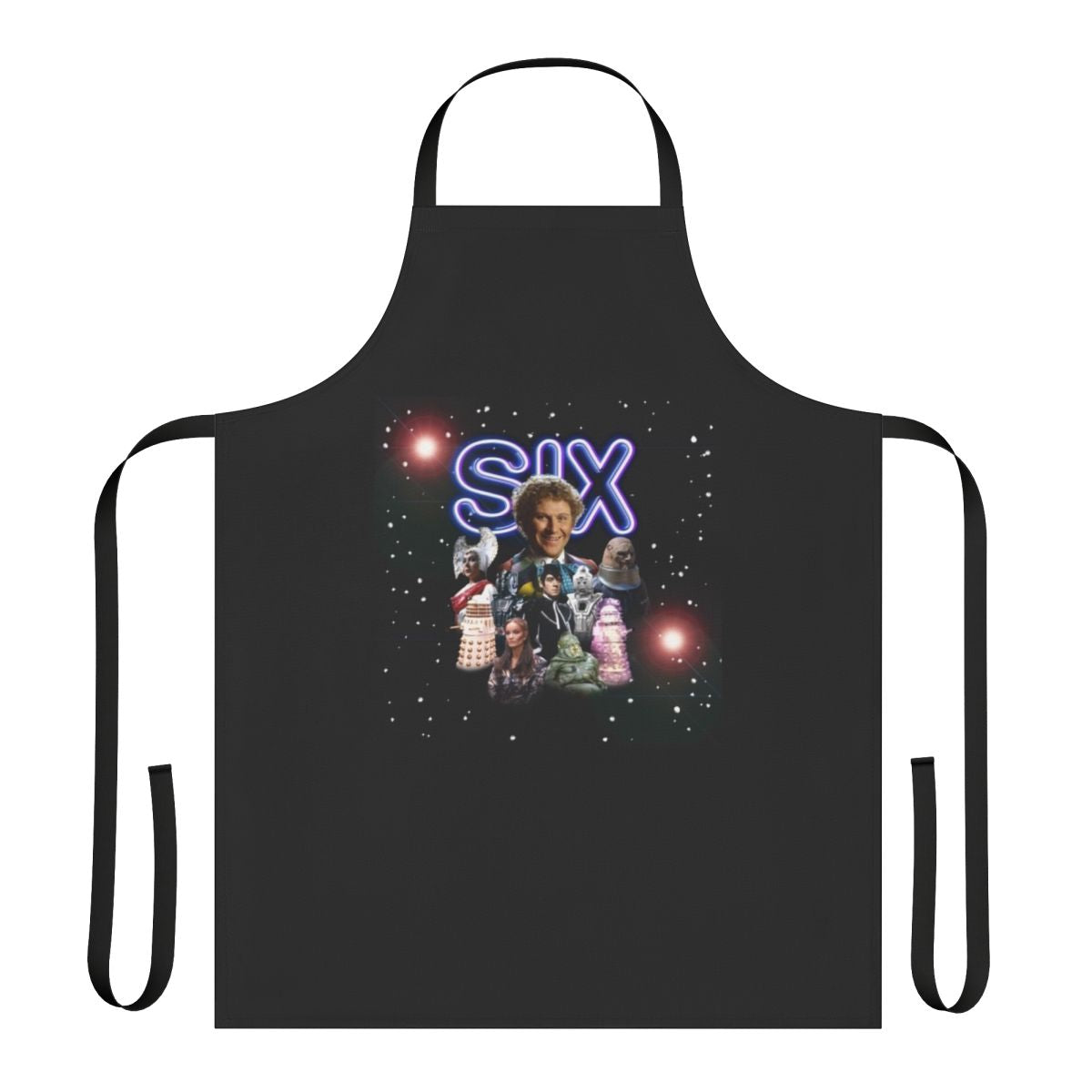 Apron featuring the iconic Doctor Who logo and design, perfect for sci-fi enthusiasts.