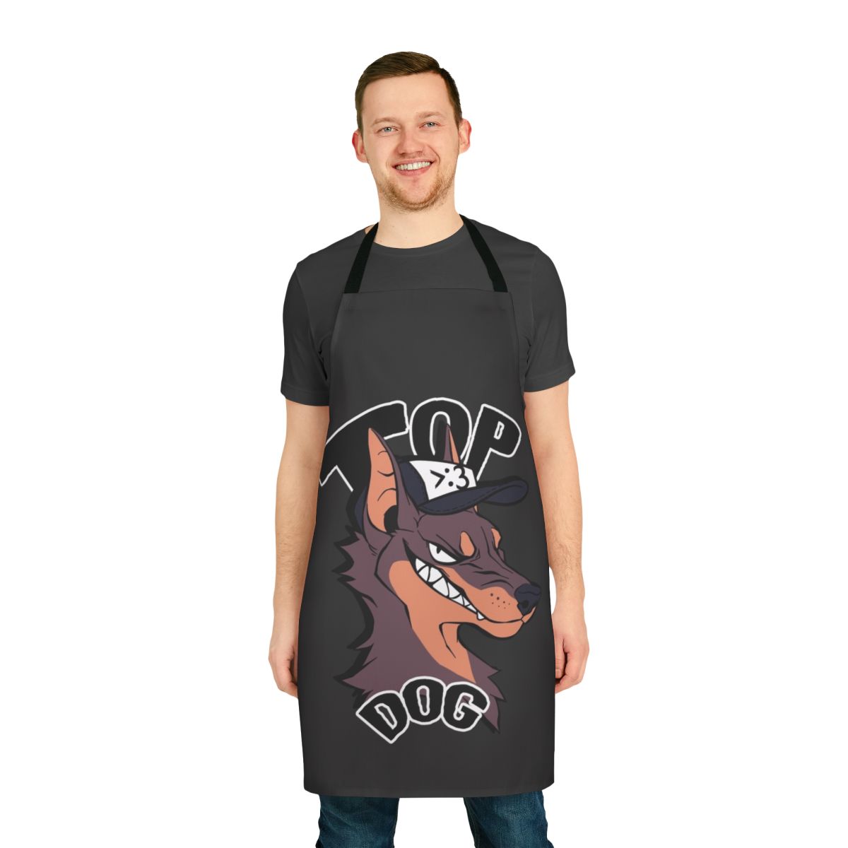 A colorful apron featuring a dog design, perfect for pet owners in the LGBTQ+ community.