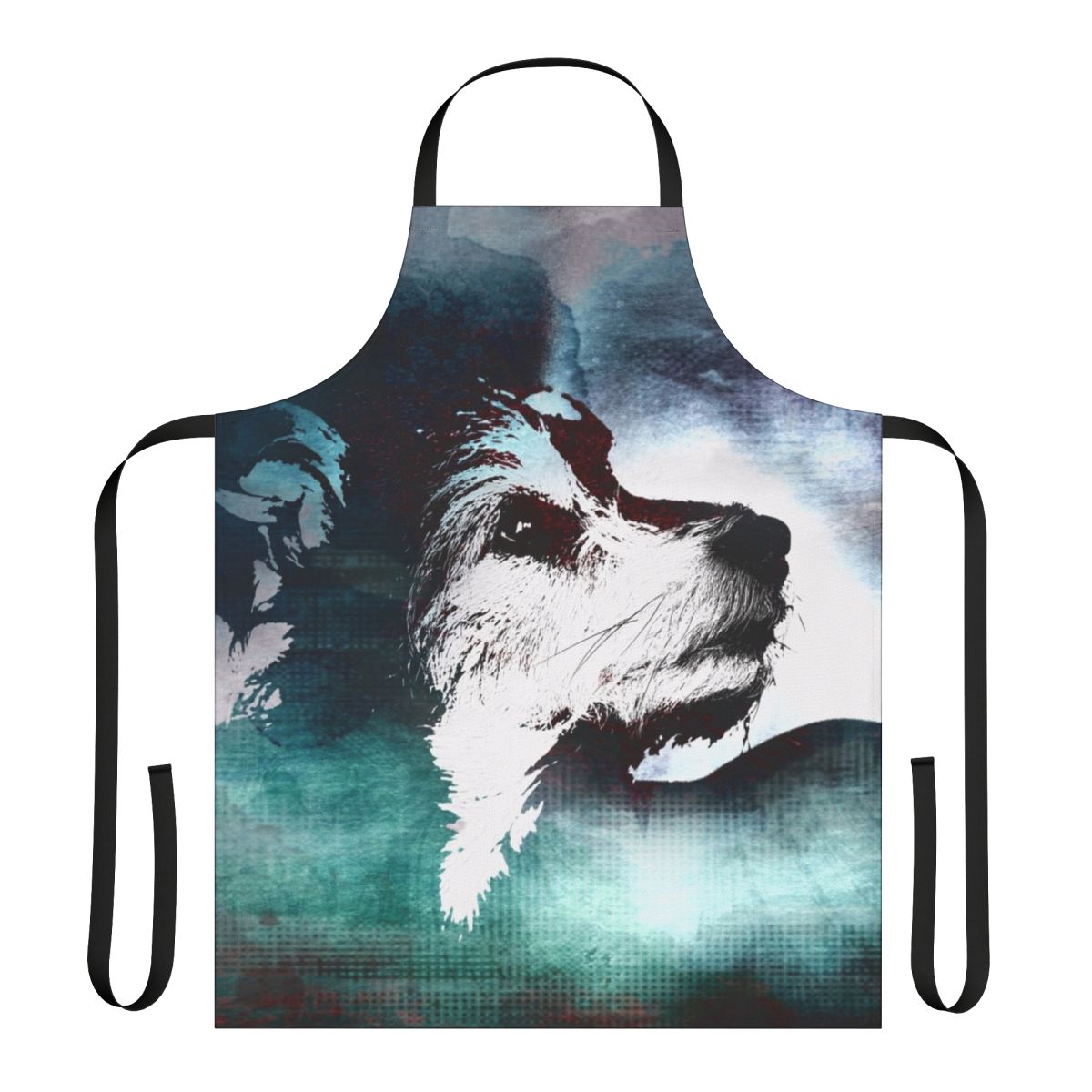 A stylish dog apron featuring a black and white terrier design.