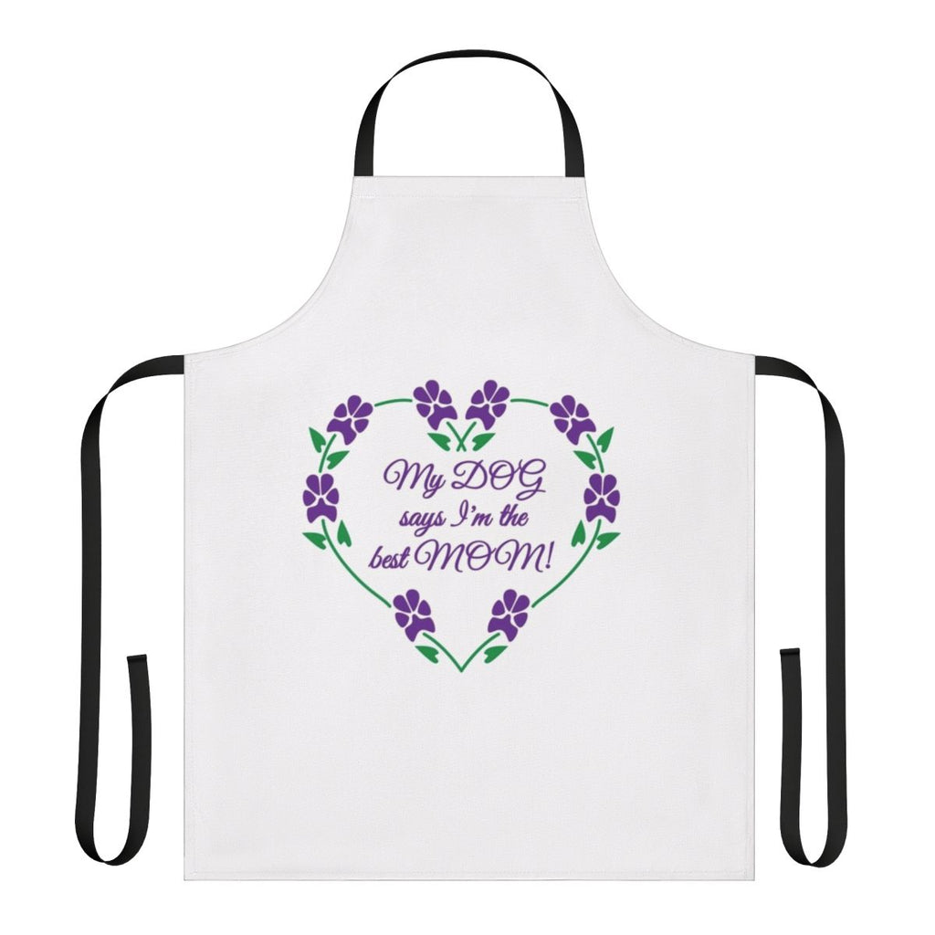 Purple and white floral apron with dog paw prints, perfect for the best dog mom
