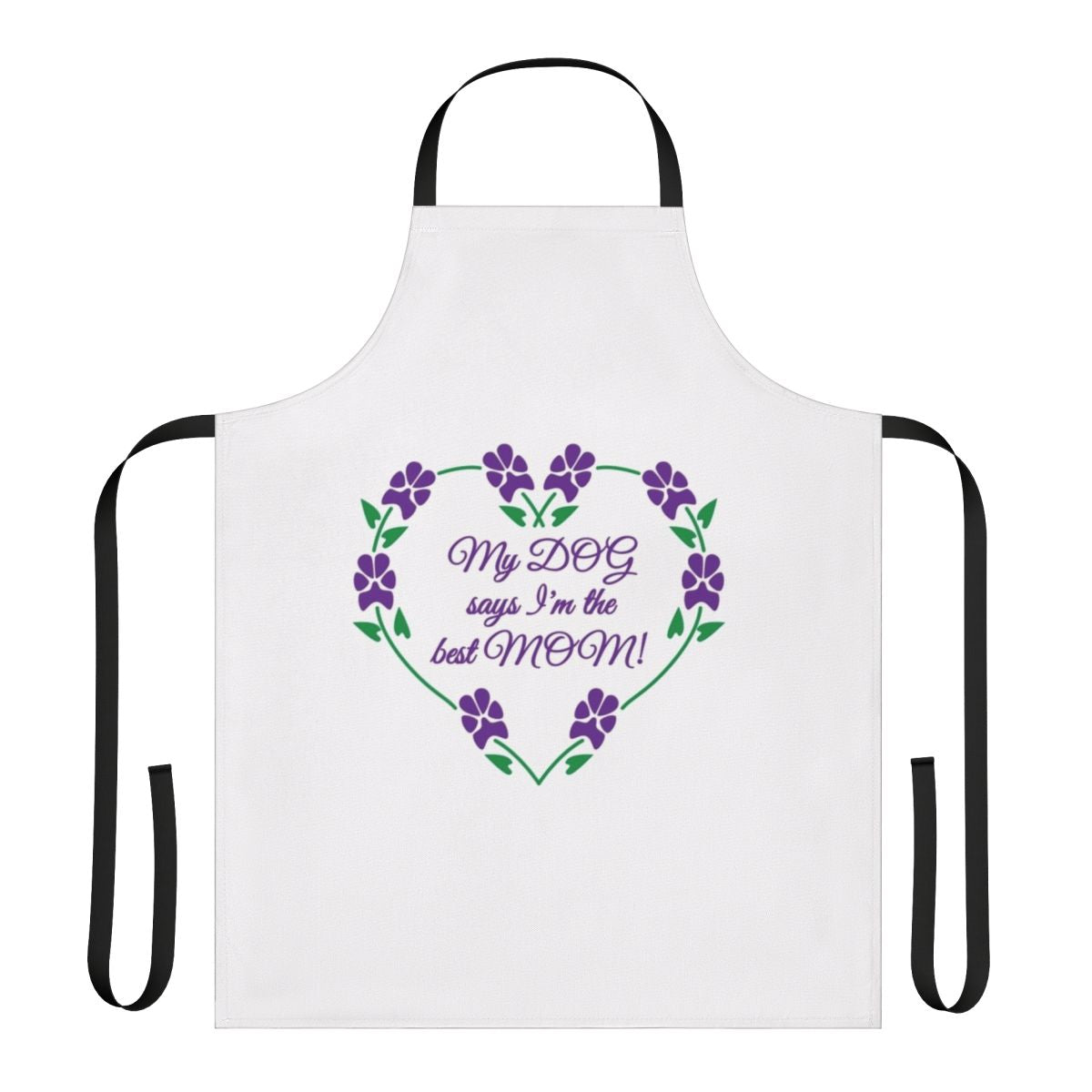 Purple and white floral apron with dog paw prints, perfect for the best dog mom