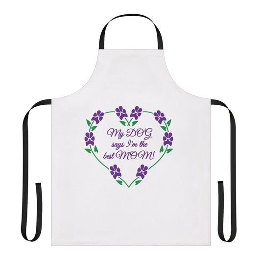 Purple and white floral apron with dog paw prints, perfect for the best dog mom