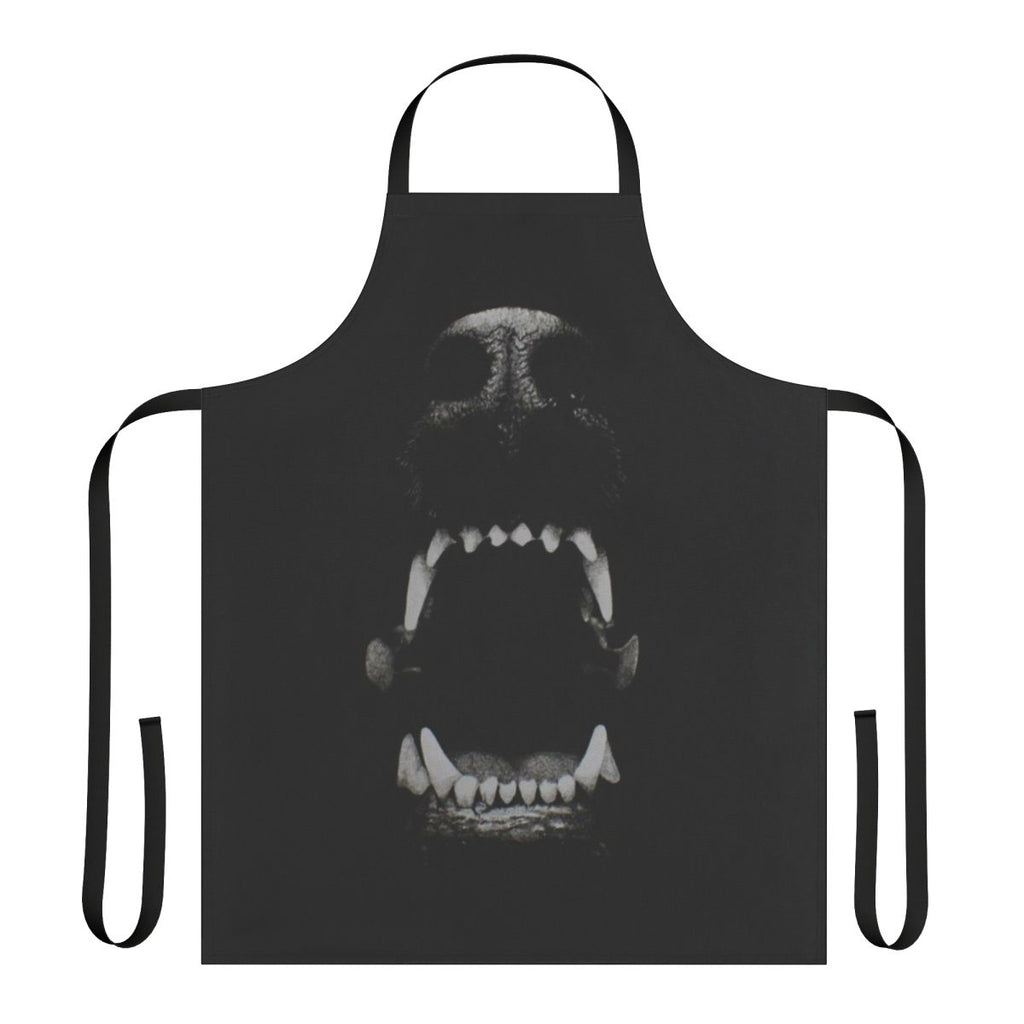 Black and white apron with a design of dog teeth, perfect for the kitchen