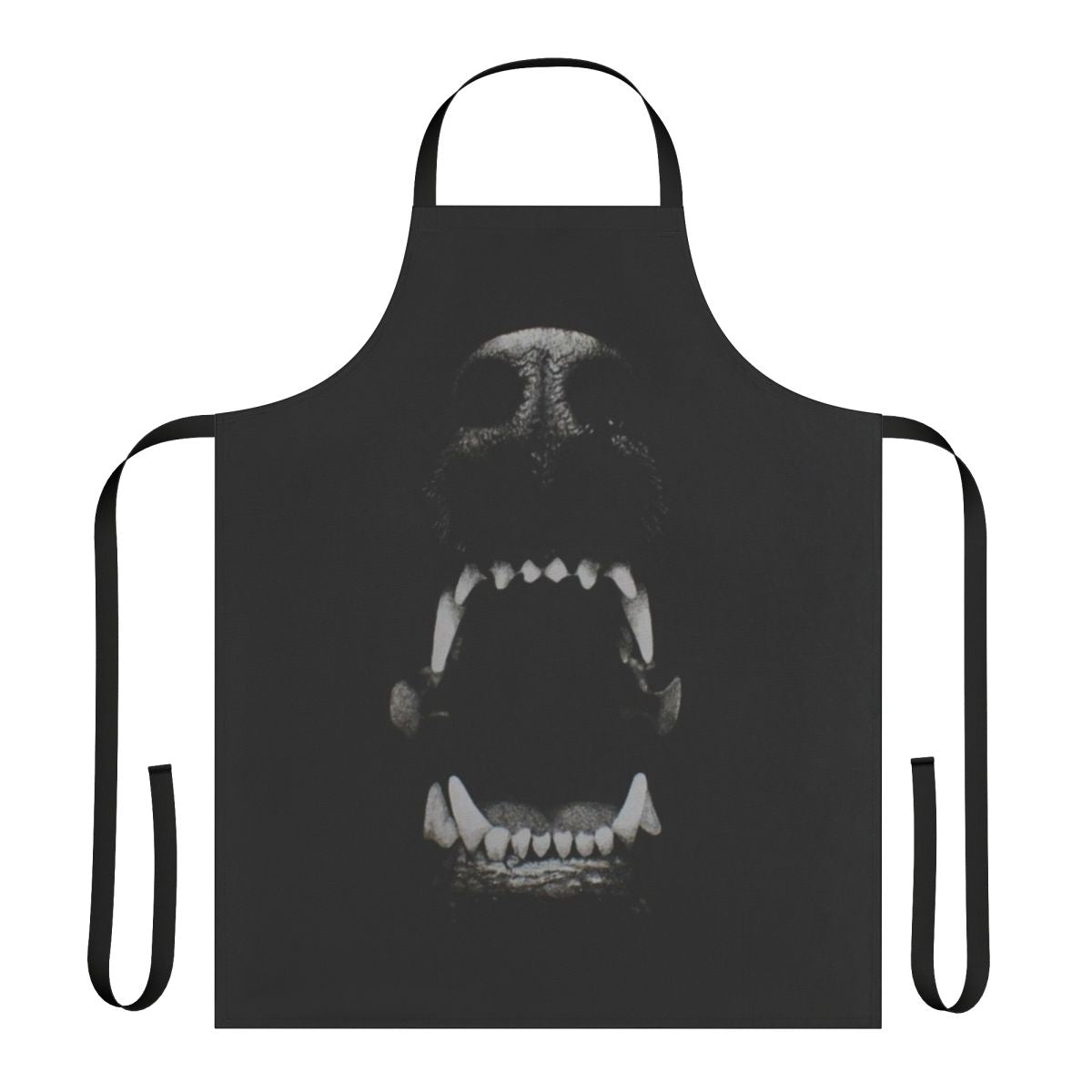 Black and white apron with a design of dog teeth, perfect for the kitchen