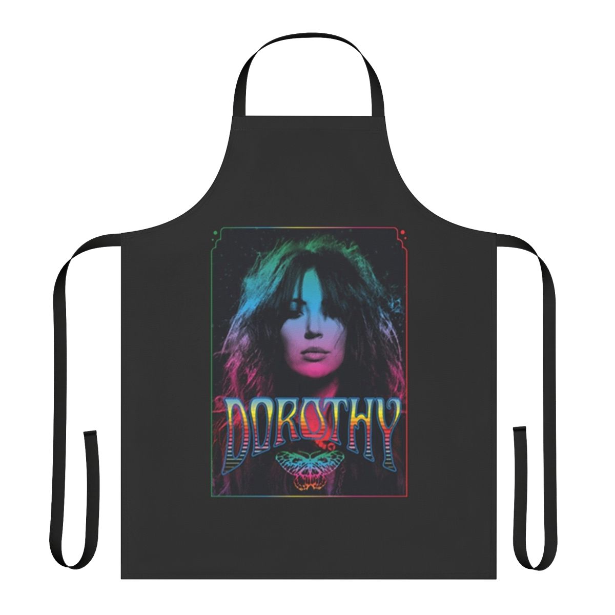 Colorful apron featuring the Dorothy band logo and design