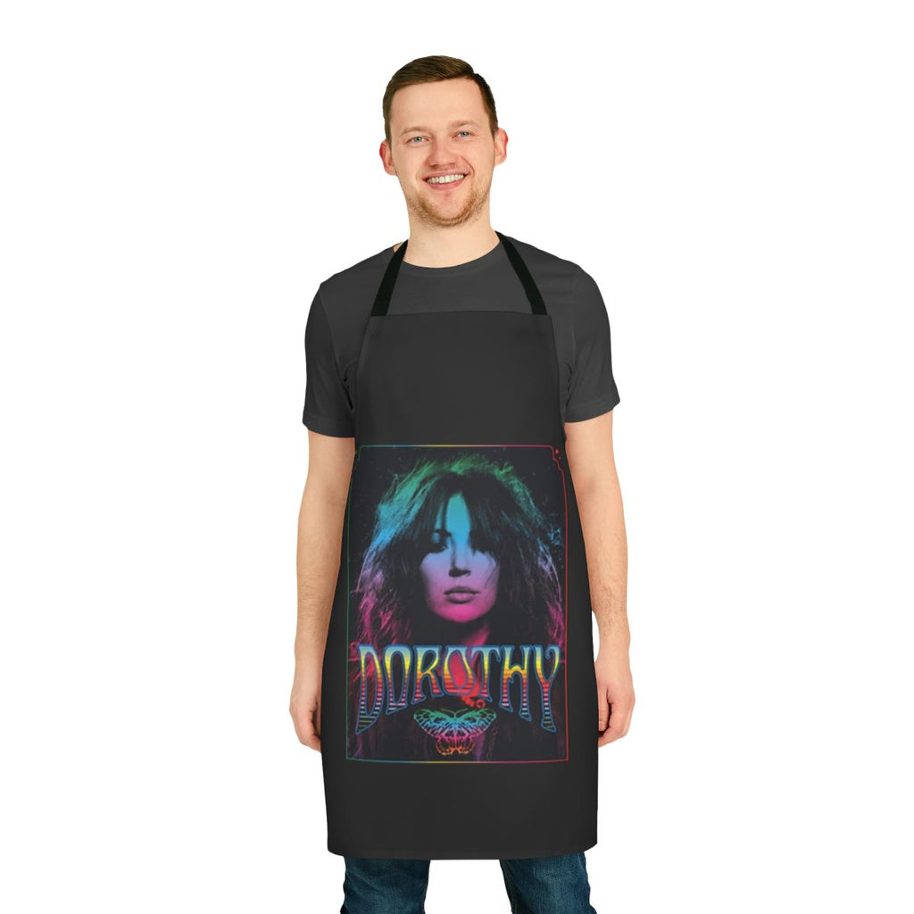 Colorful apron featuring the Dorothy band logo and design