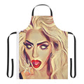 A vibrant and colorful apron featuring the iconic Alyssa Edwards from RuPaul's Drag Race.