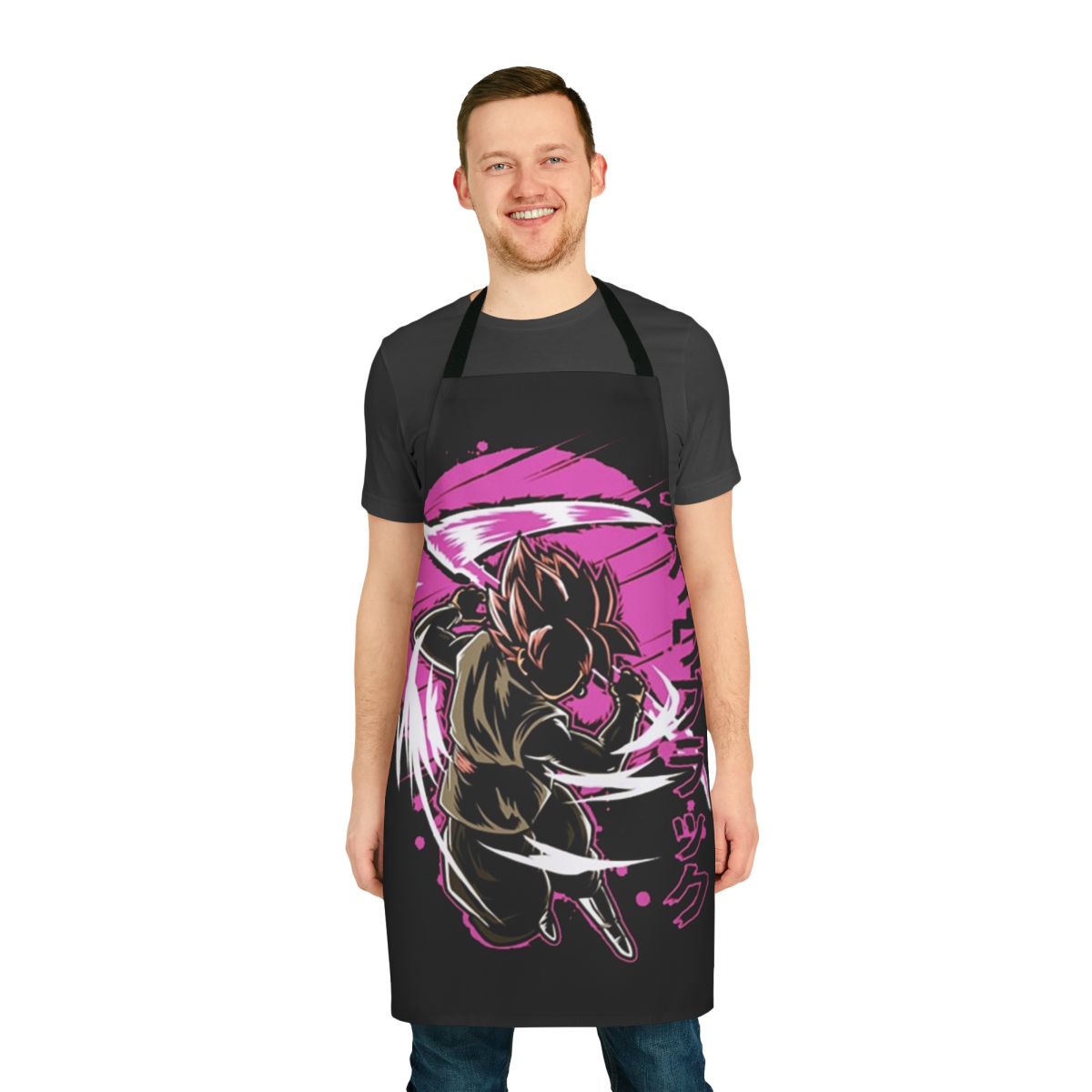 Black Goku inspired apron featuring the iconic Dragon Ball character design
