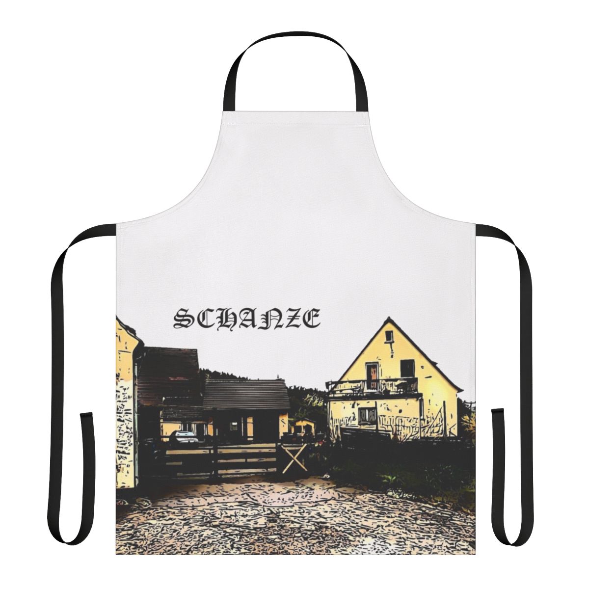 Vibrant apron featuring a detailed dragon panorama design