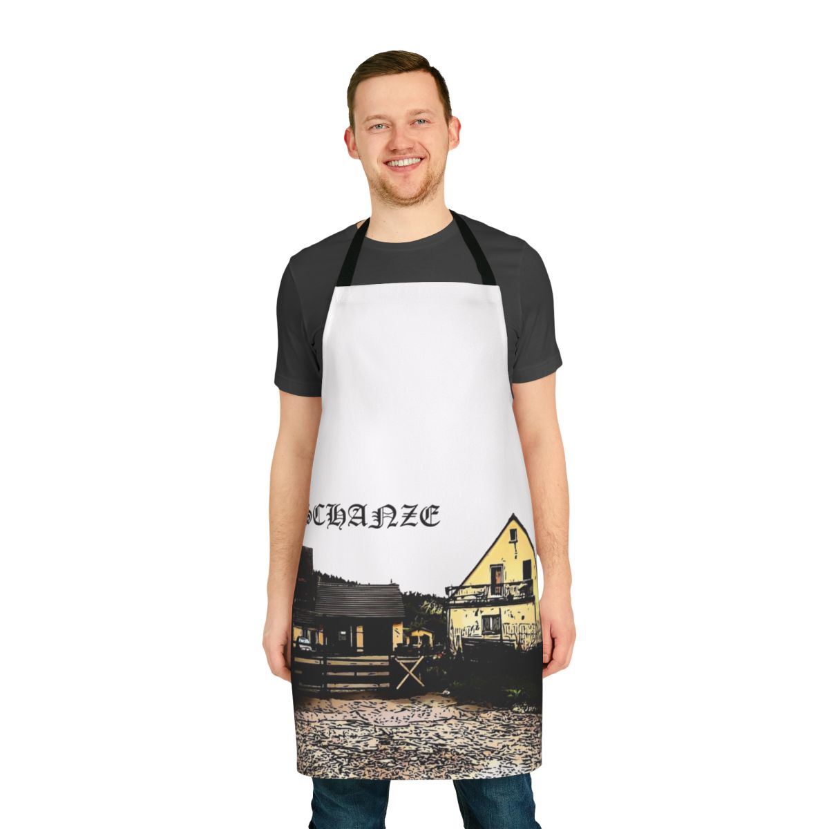 Vibrant apron featuring a detailed dragon panorama design