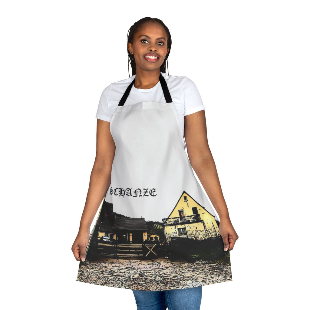 Vibrant apron featuring a detailed dragon panorama design