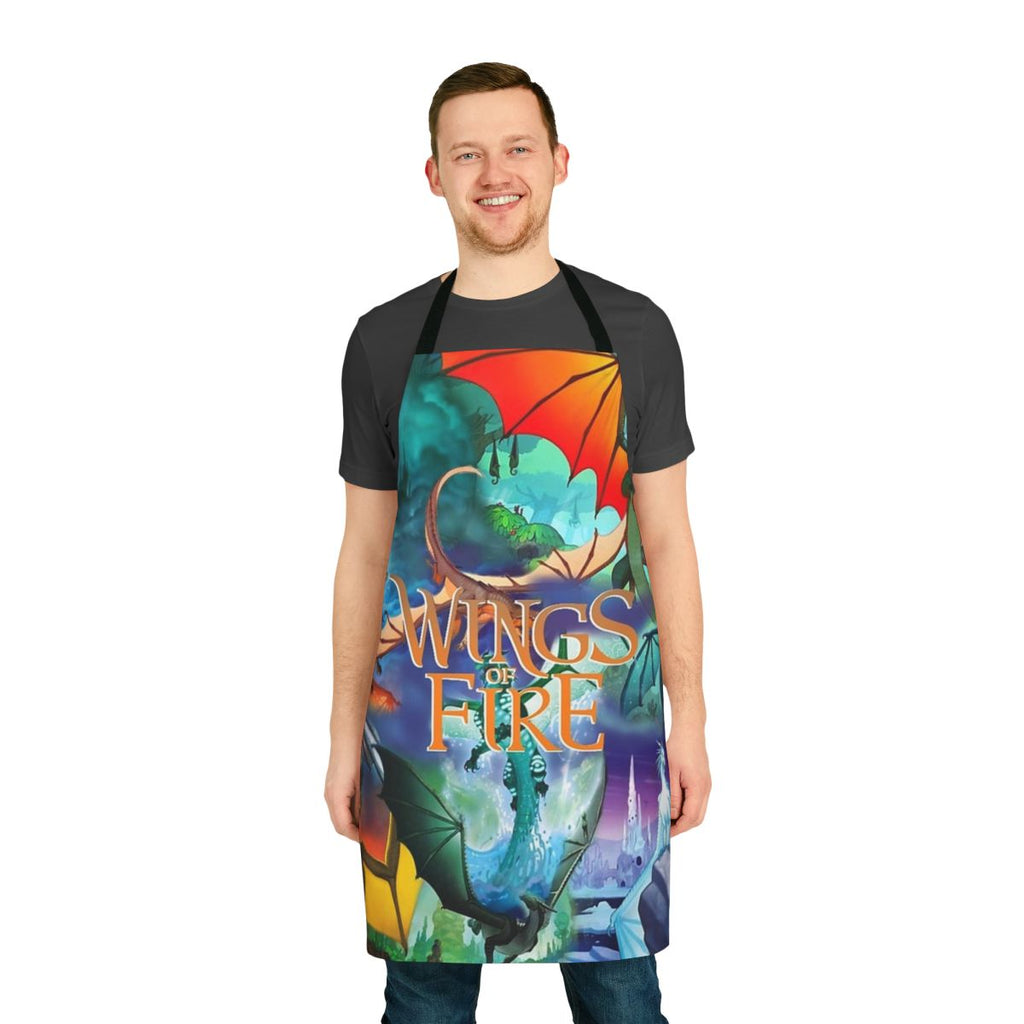 A high-quality apron featuring characters and imagery from the popular Wings of Fire book series.