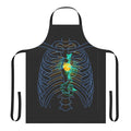 A high-quality apron featuring a dragon x-ray skeleton design with a glowing heart.