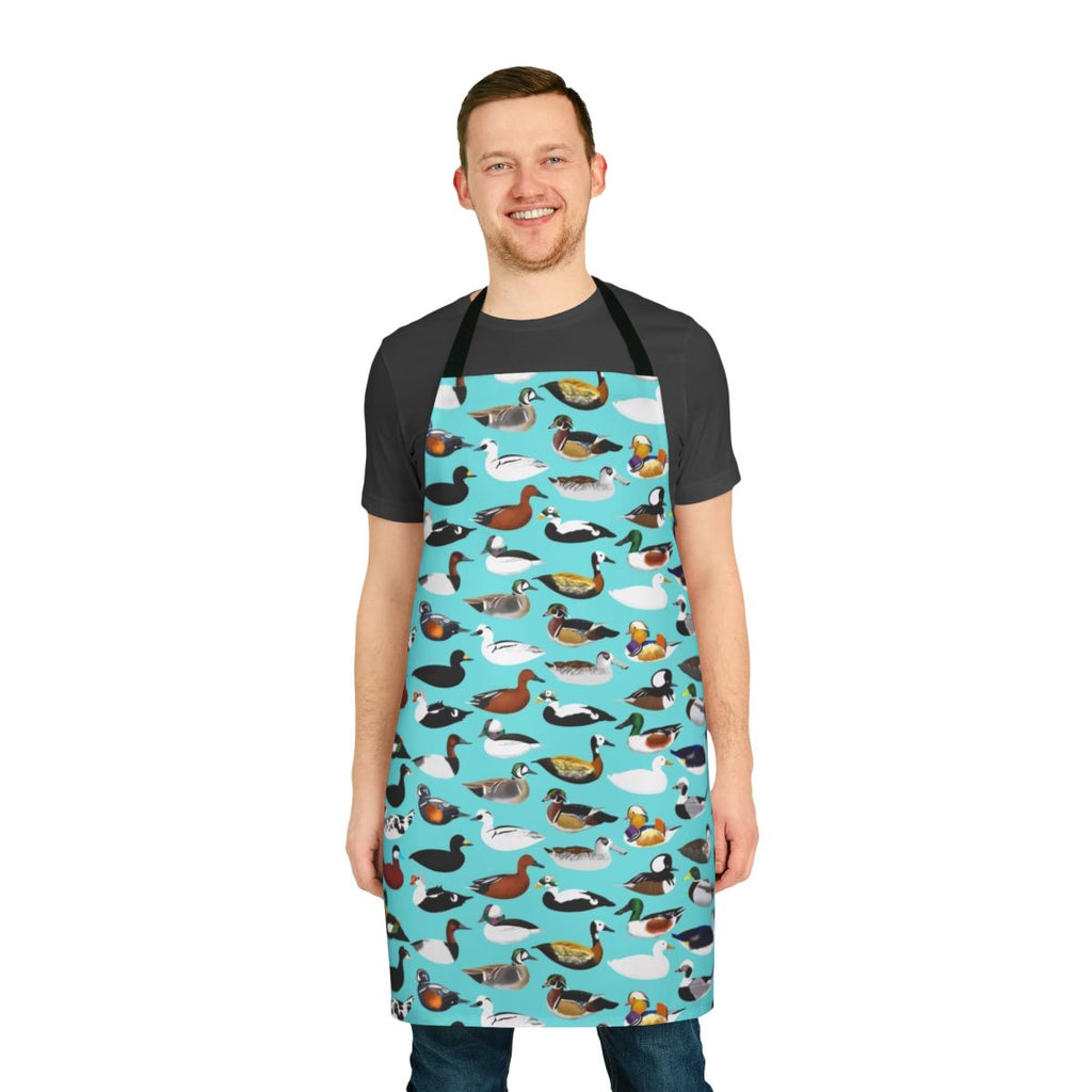 Photograph of a high-quality apron featuring a vibrant duck design