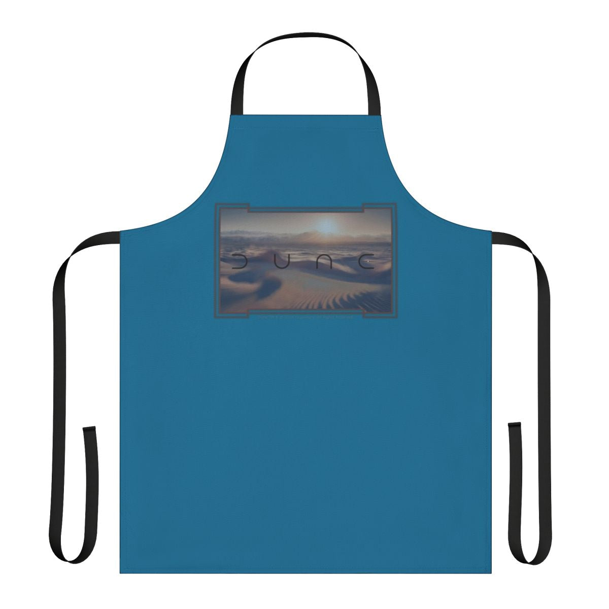 Dune-themed apron with a blue background featuring a desert planet and two moons