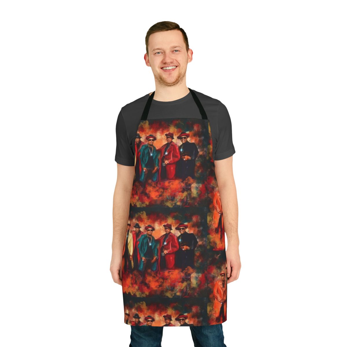 A man wearing a stylish dye apron with a boxy fit