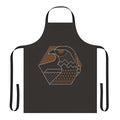 Stylish apron featuring a minimalist line art design of a powerful bird of prey soaring over a geometric landscape