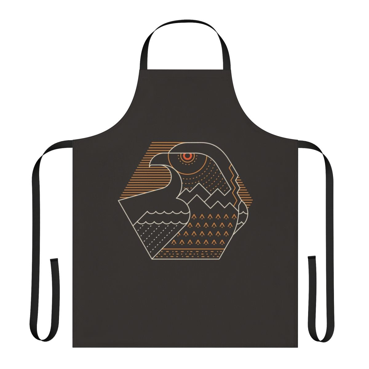 Stylish apron featuring a minimalist line art design of a powerful bird of prey soaring over a geometric landscape