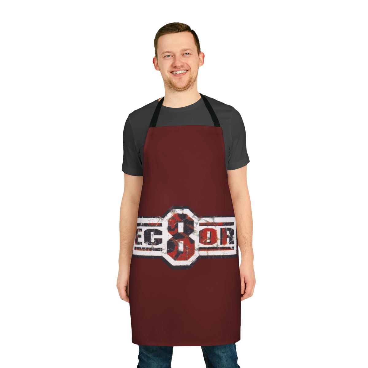 Stylish apron featuring EC8OR music album design