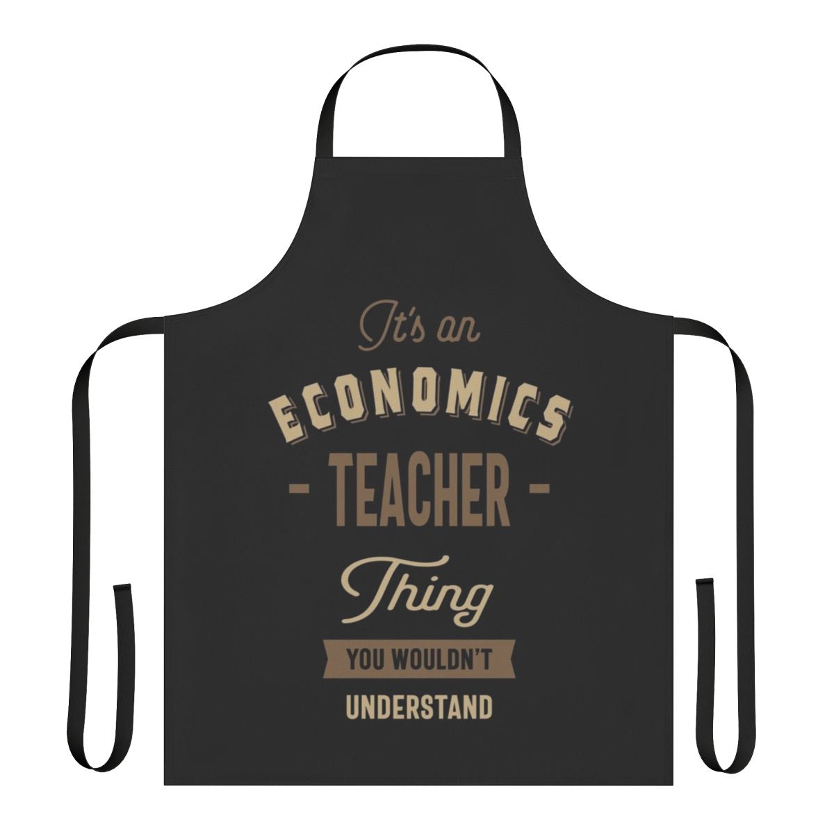 Economics teacher wearing a stylish apron with an economics-themed design