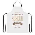Elementary school teacher wearing a fashionable apron while teaching.