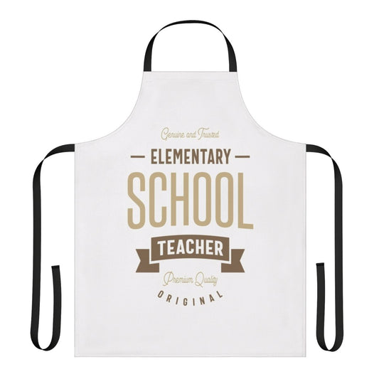 Elementary school teacher wearing a fashionable apron while teaching.