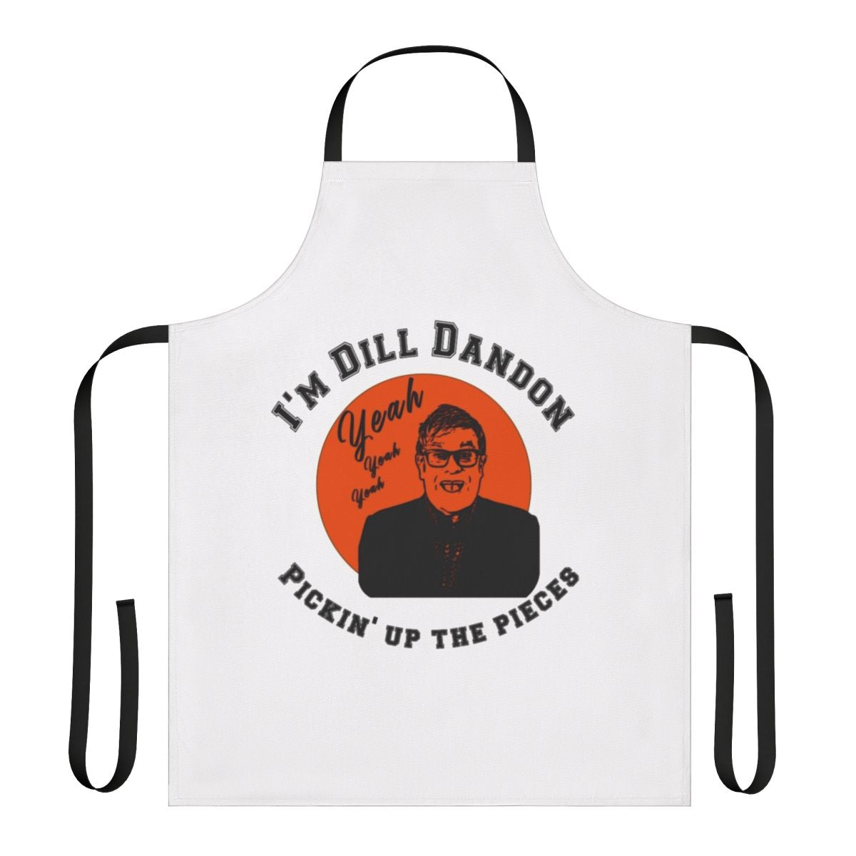 Stylish orange apron with a graphic pop art silhouette of Elton John, the legendary musician and singer
