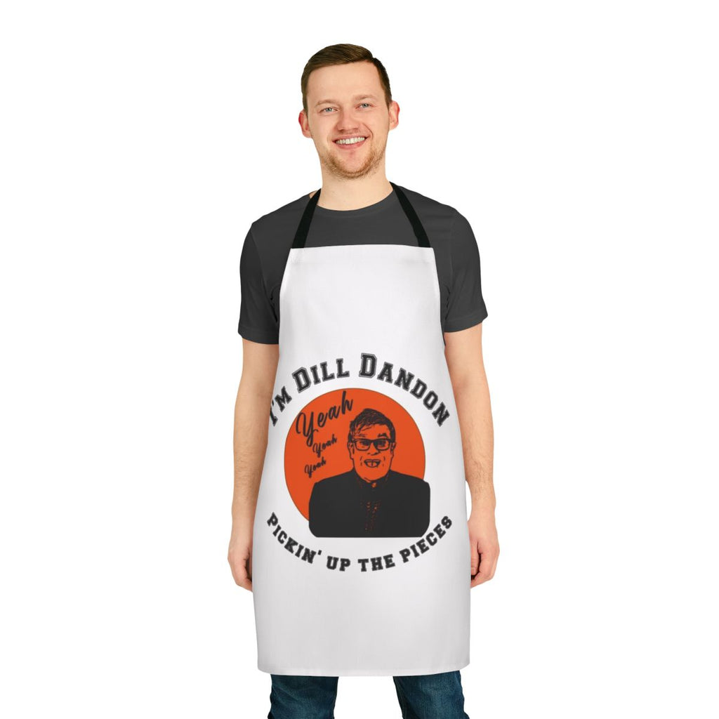 Stylish orange apron with a graphic pop art silhouette of Elton John, the legendary musician and singer
