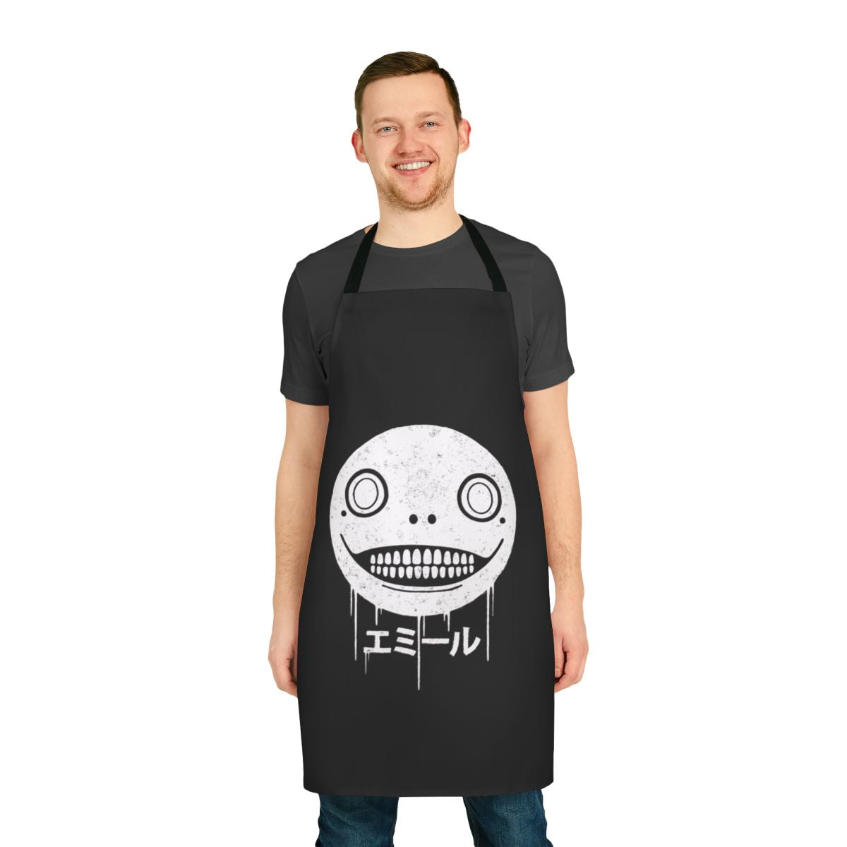 Nier-inspired apron featuring the iconic Emil character and his cursed/blessed look