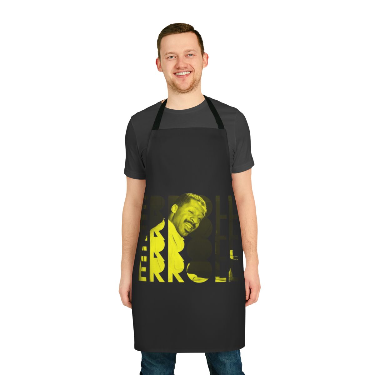 Erroll Garner inspired apron with a sleek, modern wave design and musical typography