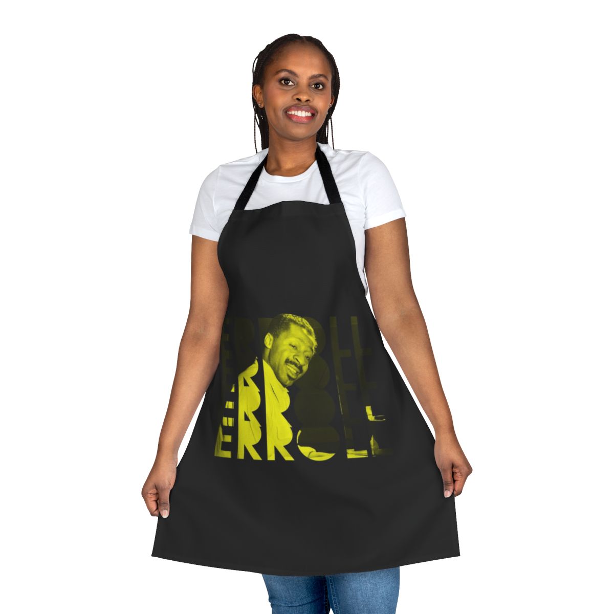 Erroll Garner inspired apron with a sleek, modern wave design and musical typography