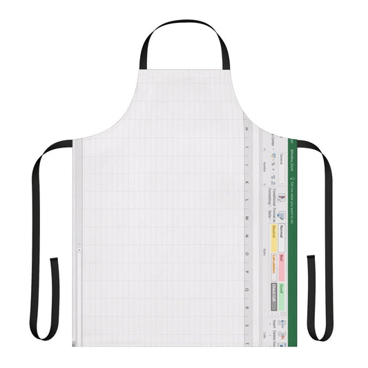 A green apron with an Excel spreadsheet design, perfect for nerdy office or kitchen attire.