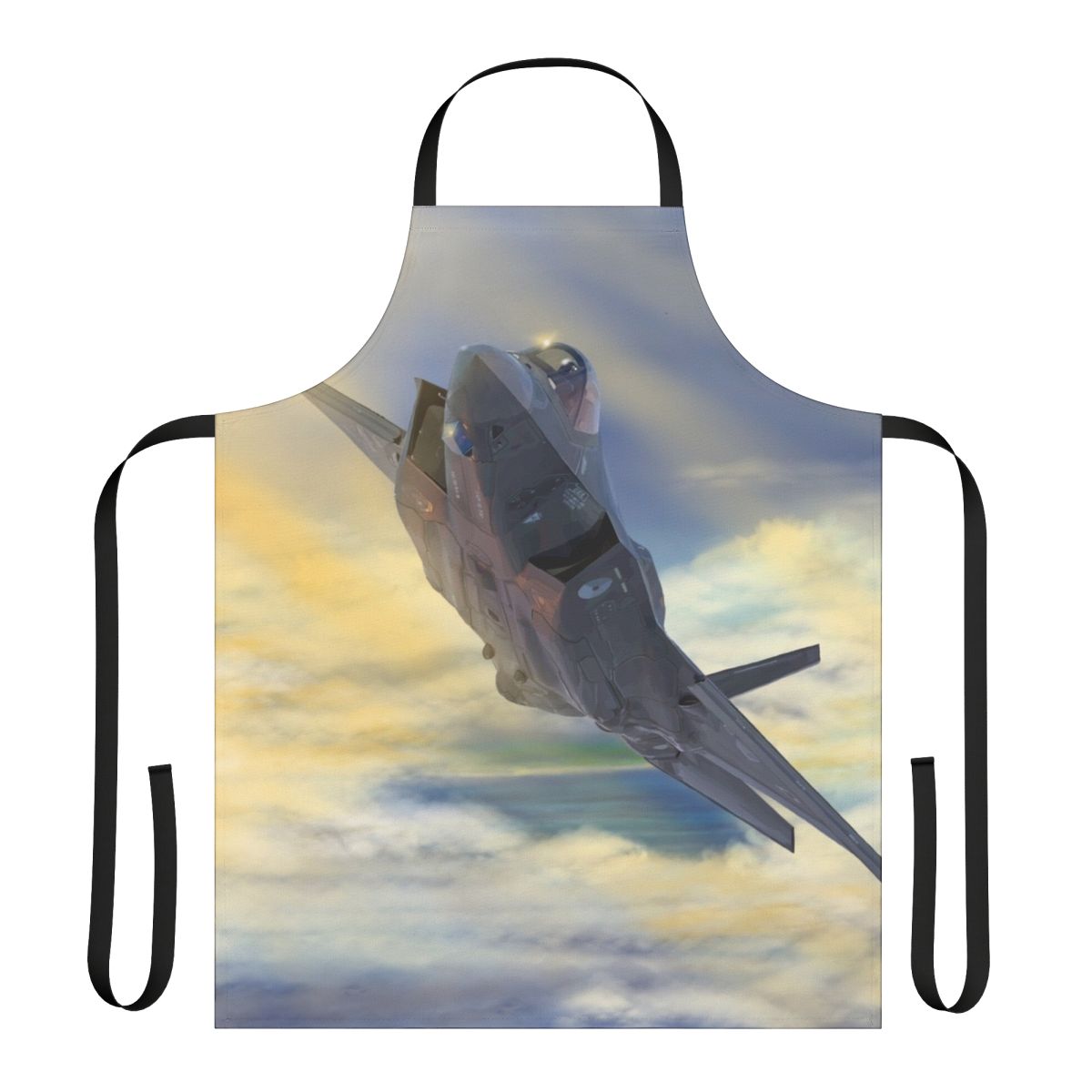 F-35 inspired apron with aircraft and fighter jet graphics