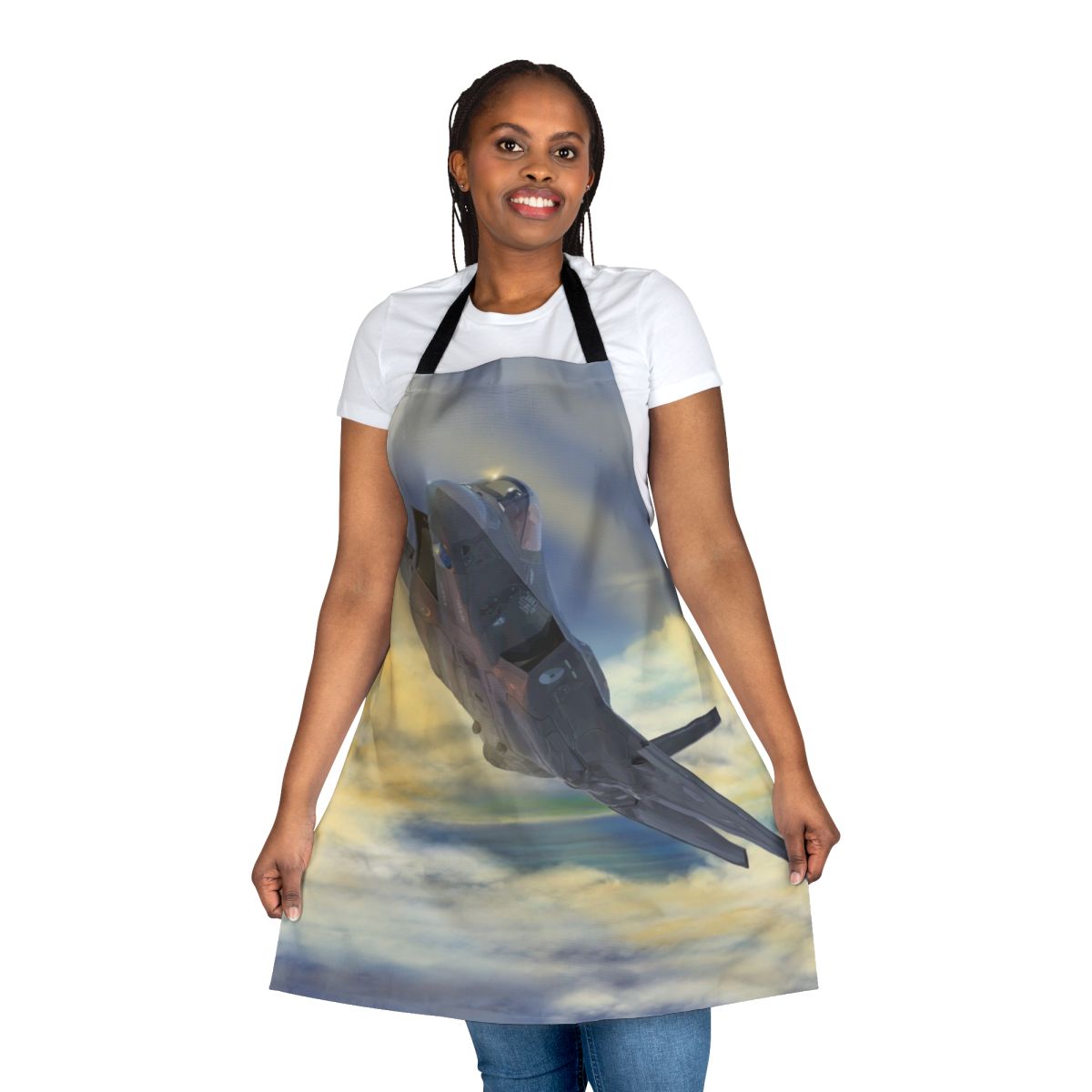 F-35 inspired apron with aircraft and fighter jet graphics