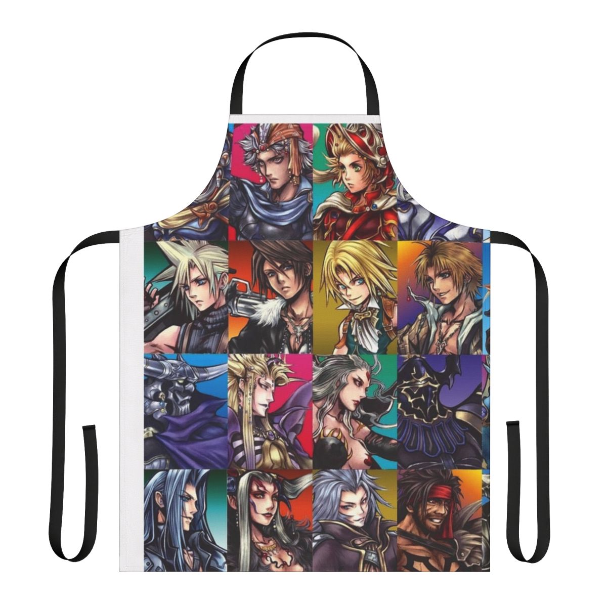 A high-quality apron featuring iconic Final Fantasy characters and designs.
