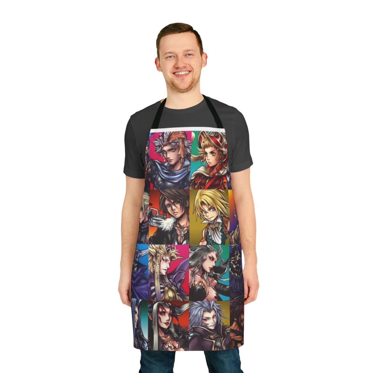 A high-quality apron featuring iconic Final Fantasy characters and designs.