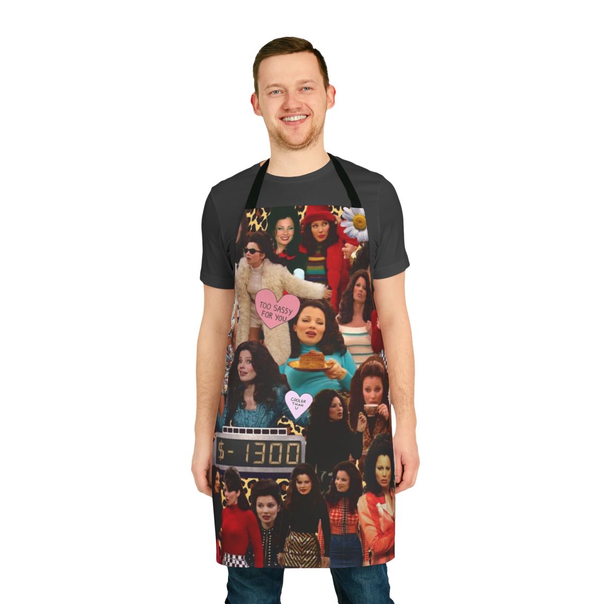 Fine Fran inspired collage apron featuring the iconic characters from the 90s TV show The Nanny